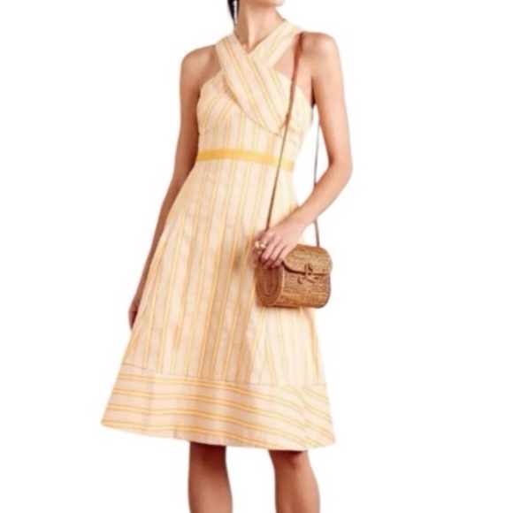 $178 Anthropologie Vintage Cross Front Sun Dress 8 Medium Yellow HD in Paris NWT - Picture 4 of 14